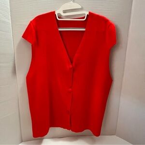Women's Red Button-Down V-Neck Knit Sweater, Size XL.